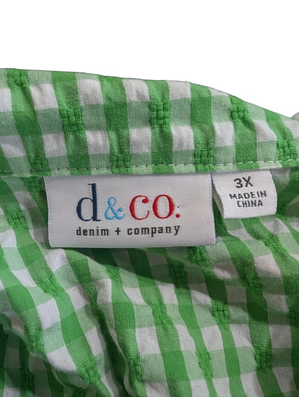 d&co. Denim + Company Green Gingham Seersucker Button Front Blouse 3X - Picture 7 of 9